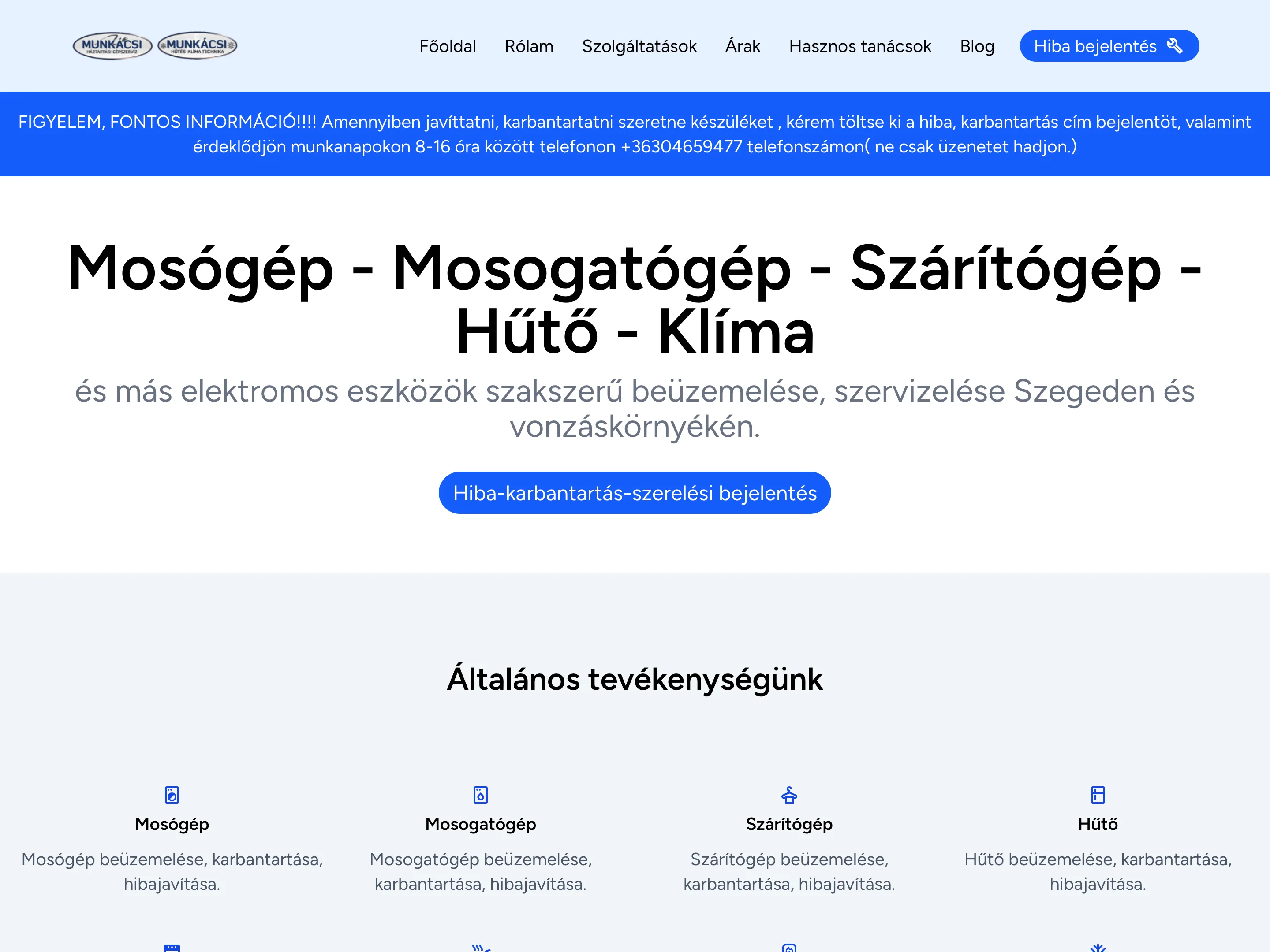 munkacsiszerviz.hu weboldal-fejlesztési referencia